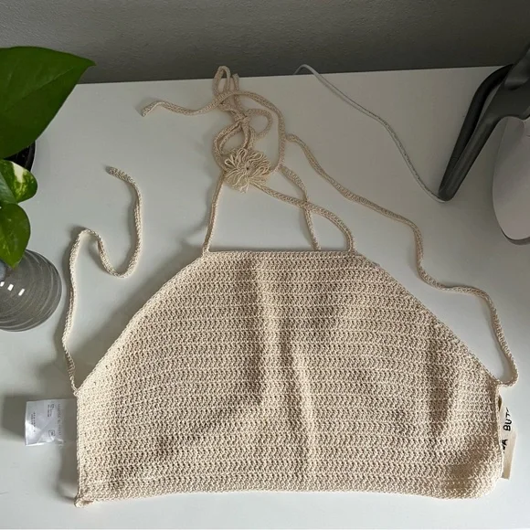 $685 Magda Butrym knit cropped crochet tie back top, 38 - Picture 4 of 4